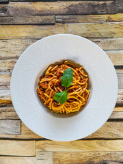 Tasty pasta, Italian tomato sauce pasta on the table