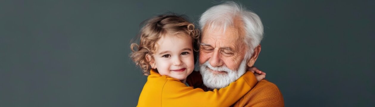 Grandparent and grandchild hugging tightly, love, family unity