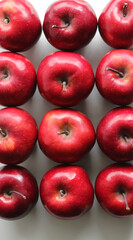 Pattern Of Fitted To Each Other Ripe Red Apple Fruits Detailed Top View. Vertical Stock Photo For Ready To Eat Apples Backgrounds 
