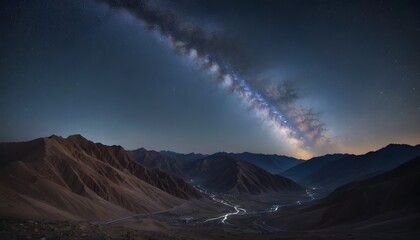 Milky Way Over Mountain Range at Night