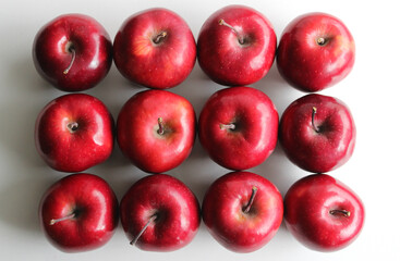 Rectangle Made With Perfect Red Apples On White Surface. Stock Photo For Fruits Backgrounds
