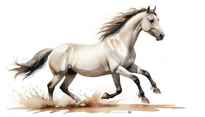 Fototapeta premium Watercolor Painting of a White Horse Running