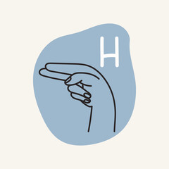 Obraz premium Gestures for the deaf, letter H. English fingerspelling.