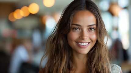 Obraz premium smile young businesswoman smart and confident look with office bokeh light beautiful,
