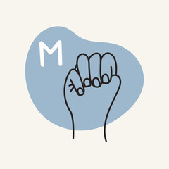 Gestures for the deaf, letter M. English fingerspelling.