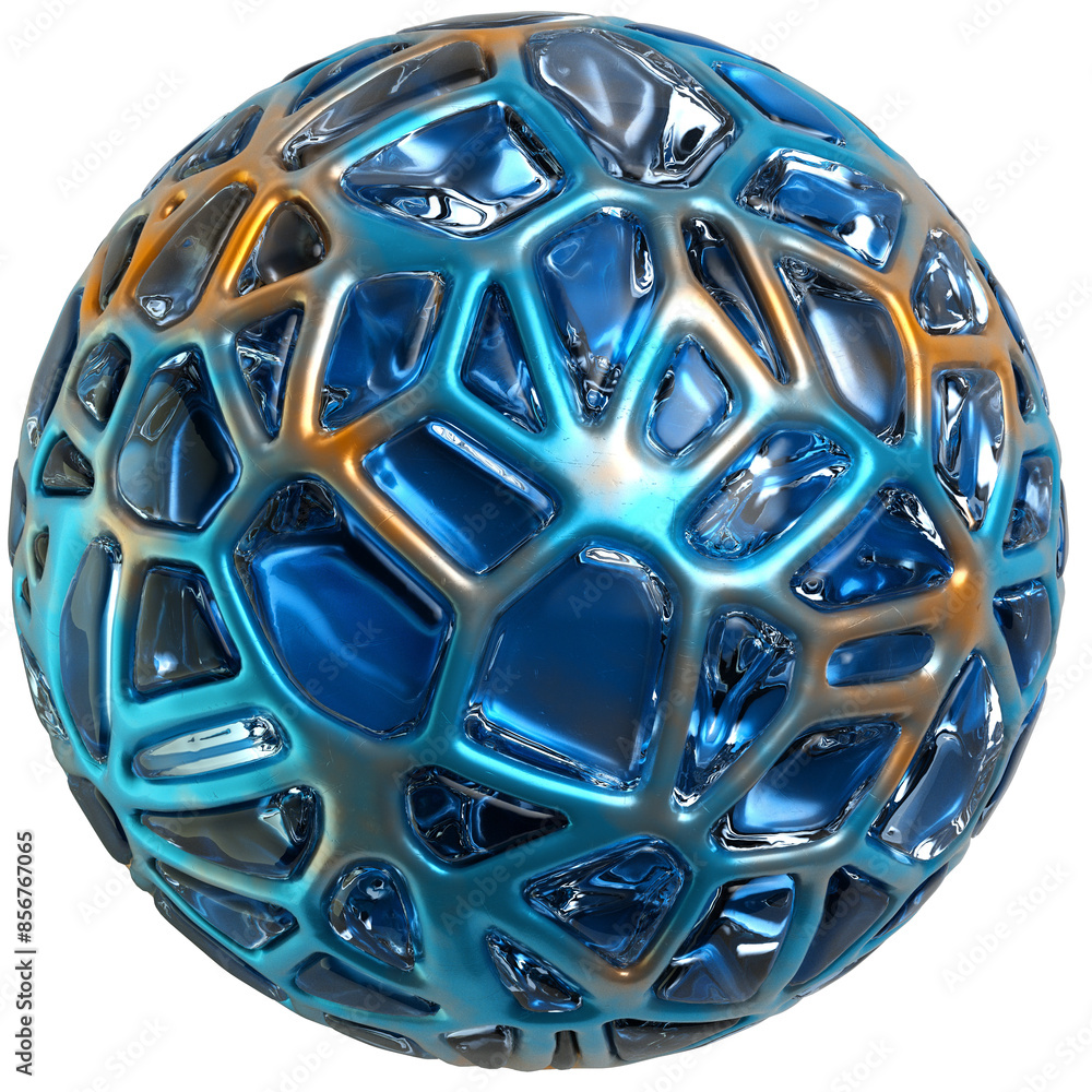 Canvas Prints 3d abstract metal chrome blue shape with glass in a surreal style with a transparent background