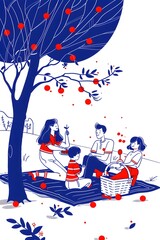 Peaceful Family Picnic in Sunny Park with Children Playing