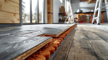 Closeup of a New Wood Floor Installation