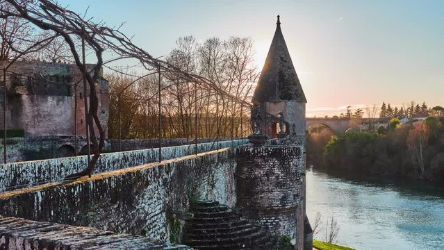 Tower of Garden of the Berbie palace. Sunset. Berbie palace is former episcopal palace located in Albi, in south-west of France.
