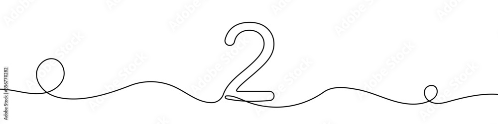 Poster continuous editable line drawing of number 2. one line drawing of number 2 icon. vector illustration