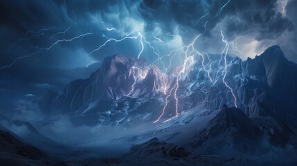 Mountainous Landscape with Lightning Storm