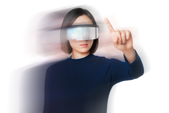 Woman png wearing smart glasses double exposure effect on technology theme