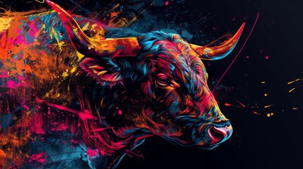 Bull in a Colorful Splash