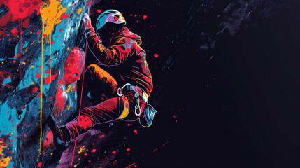 Obraz premium Rock Climbing Silhouette with Colorful Splashes