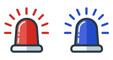 Emergency flashers siren icon. Set of red and blue emergency siren icons in flat style. Vector illustration.
