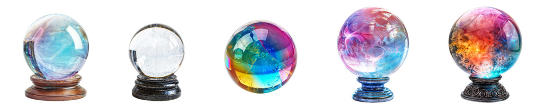 Colorful crystal balls png for divination and mystical practices like fortune telling and scrying concept, magical glass ball set, isolated on transparent background hd