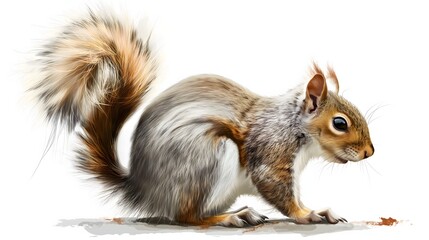 Obraz premium 3. Produce a detailed artwork of a squirrel in a natural pose, capturing its characteristic features and lively behavior. The illustration should feature a transparent background, making it versatile