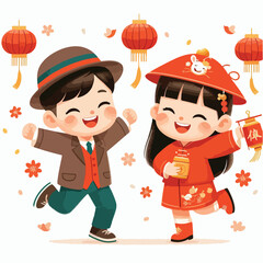 vector child celebrates the new year cheerfully