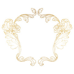 Gold flower png frame, aesthetic vintage floral design on transparent background