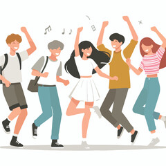 Fototapeta premium vector of teenagers dancing for joy 