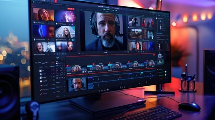 Detailed display of a streaming platform interface showing a live video feed and real time viewer comments and analytics  Concept of online broadcasting web based media applications and remote tools