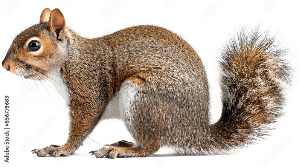 Poster 2. design an isolated image of a squirrel in its entirety, emphasizing its intricate fur patterns an