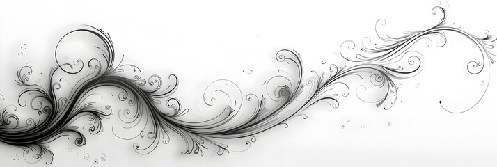 Minimalist Black Line Art Curly Scroll with Delicate Swirls on White Background