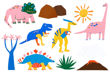 Dinosaur png, paper craft collage element, transparent background set © Rawpixel.com