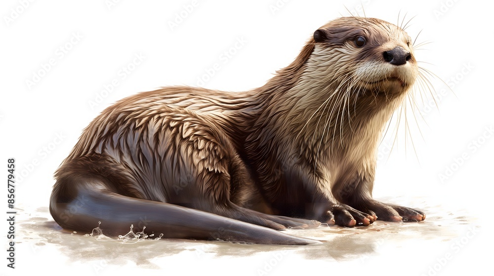 Poster 2. design an isolated image of an otter in its entirety, emphasizing its webbed feet and whiskered f