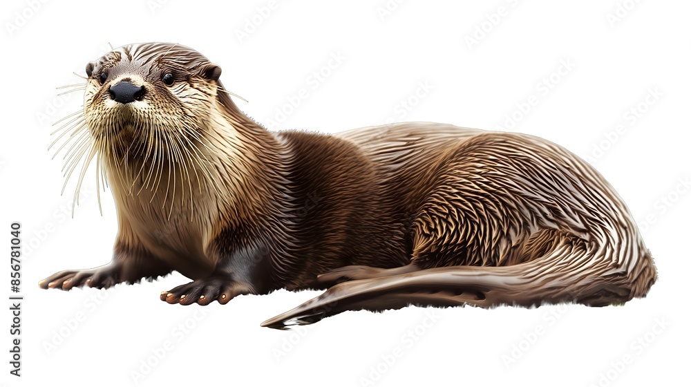 Poster 2. design an isolated image of an otter in its entirety, emphasizing its webbed feet and whiskered f