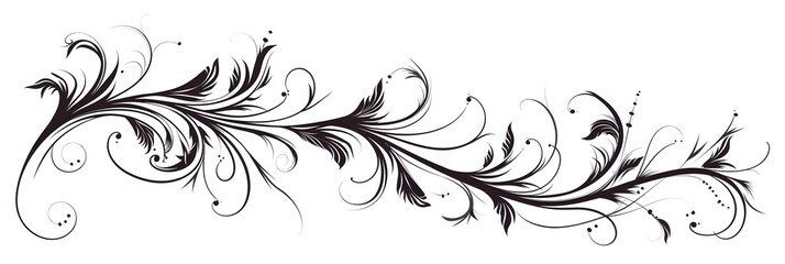Decorative Black Scroll with Curly Ends and Small Swirls on White Background