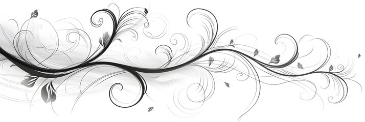 Decorative Black Scroll with Curly Ends and Small Swirls on White Background