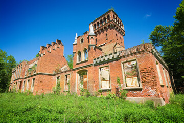 Ruins of the von Eulenburg family palace in Prosna, Poland (former Prassen, East Prussia)