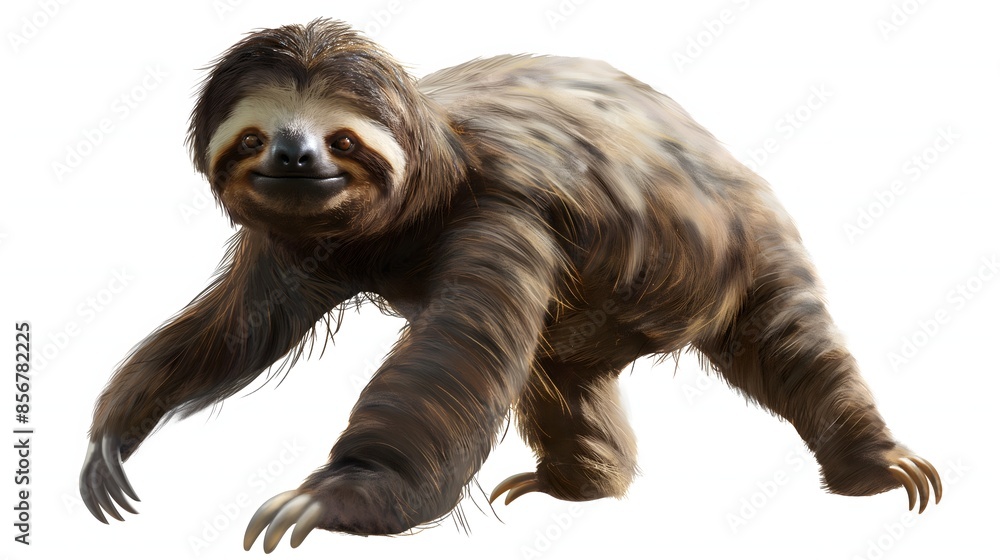Poster 2. design an isolated image of a sloth in its entirety, emphasizing its slow-moving nature and long 