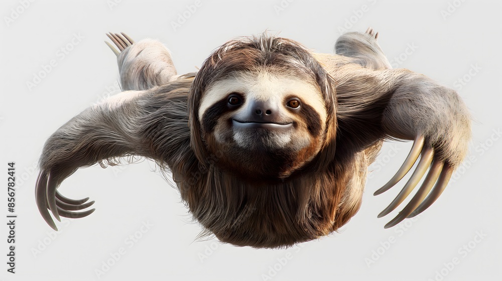 Poster 2. design an isolated image of a sloth in its entirety, emphasizing its slow-moving nature and long 