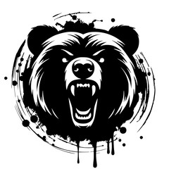 Abstract splash silhouette of angry bear face
