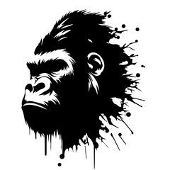 Fototapeta premium Gorilla face silhouette with abstract splashes
