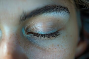 Eyes closed in meditation, reflecting peace and mindfulness, ideal for wellness or mental health promotions