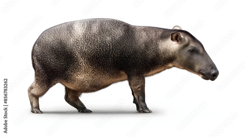 Poster 2. design an isolated image of a tapir in its entirety, emphasizing its rounded body and short legs.