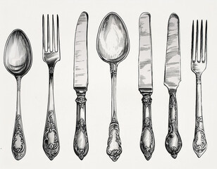 Fork, Spoon, Knife on White Background