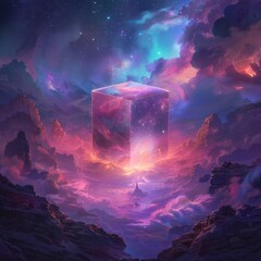 An illustration of a mysterious glowing box in the middle of a dark and atmospheric setting The box emits an ethereal light, casting shadows and illuminating intricate details