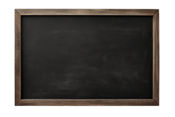 Empty black chalkboard with a dark wooden frame, perfect for writing and drawing in classroom or office settings.