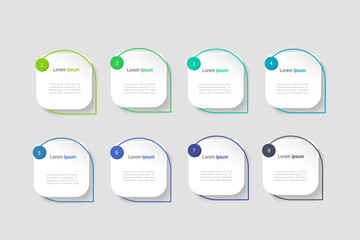 infographic elements template, business concept with 8 steps, multi color rectangle  shapes design for workflow layout, diagram, annual report, web design.Creative banner, label vector