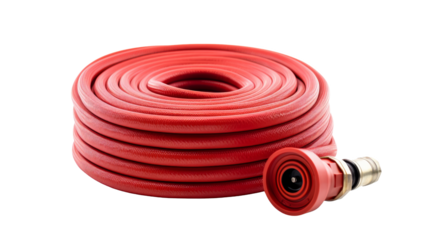 High-quality red garden hose with brass nozzle, perfect for watering plants, cleaning, and various outdoor uses.