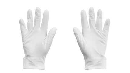 High-quality white medical gloves displayed on a white background, ideal for healthcare, laboratory use, or hygiene purposes.