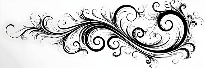 Elegant Cursive Letter Doodle with Whimsical Swirls in Black Line Art