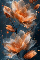 Elegant Abstract Orange Flowers With Golden Sparkle Elements