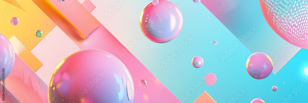 Poster colorful abstract geometric 3d background with floating spheres - a vibrant and modern abstract back