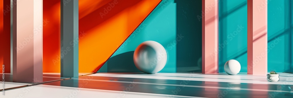 Poster vibrant modern art: abstract 3d shapes and bold colors in a contemporary setting - a vibrant and mod