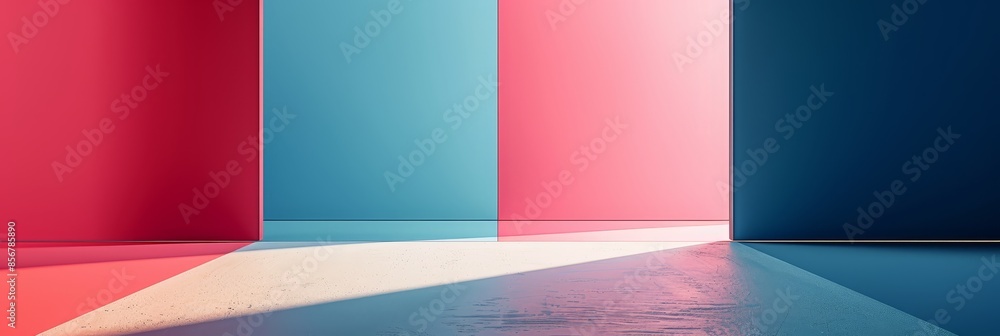 Poster vibrant abstract geometric composition with dynamic color blocks - a vivid abstract scene featuring 